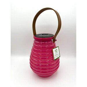HD Designs Outdoor Solar Glass Lantern 8"x6" patio deck garden - Pink - NWT